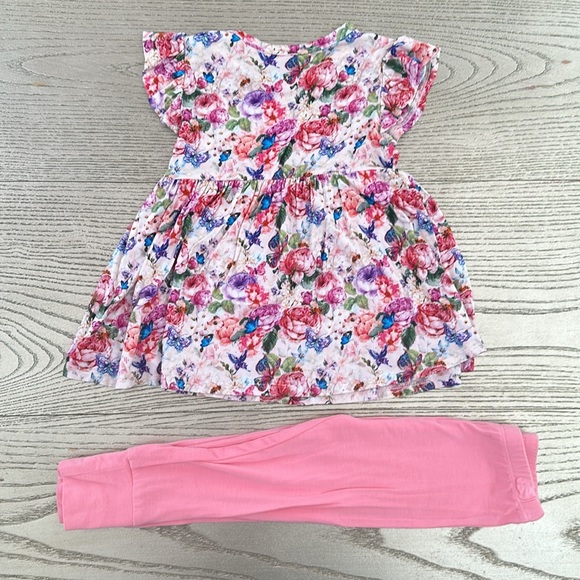 Posh Peanut Pink Vivienne Ruffled Cap Sleeve Peplum Legging Set 3T - Picture 2 of 3